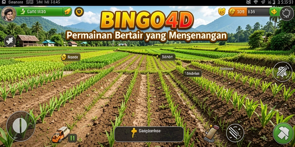 Tampilan screenshot permainan BINGO4D yang menampilkan aktivitas bertani.