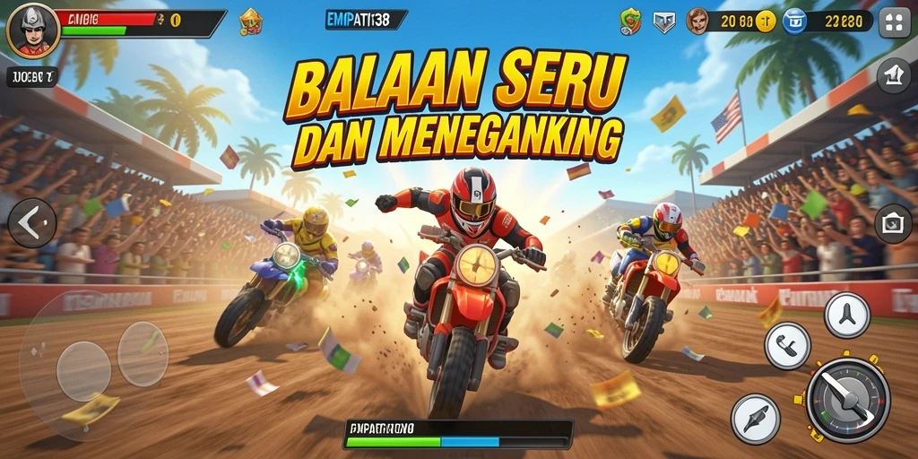 Tampilan gameplay balapan yang seru dan penuh aksi.