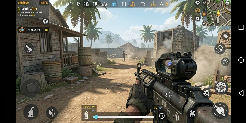 Tampilan gameplay GARUDA999 yang mendebarkan dengan aksi menembak yang seru.