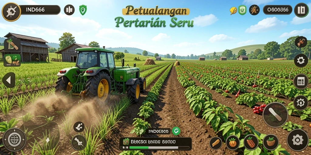 Tampilan gameplay <strong>IND666</strong> menampilkan aktivitas bertani yang seru dan interaktif.