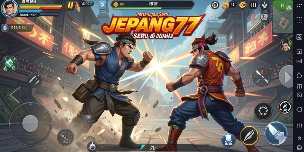 Tangkapan layar menampilkan pertarungan seru antar karakter di JEPANG77.