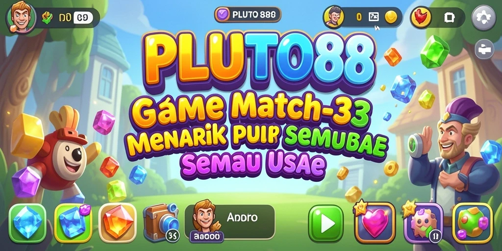 Screenshot gameplay Match-3 PLUTO88 yang menampilkan pencocokan elemen.