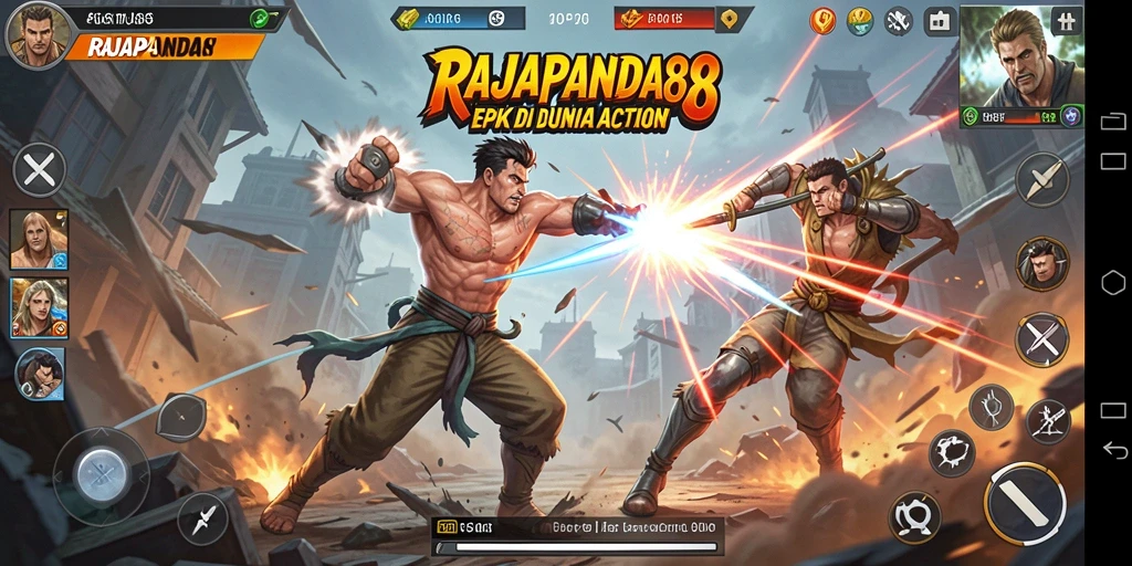 Screenshot gameplay RAJAPANDA88 dengan aksi pertarungan yang seru.