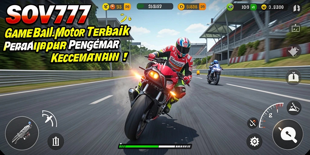 Screenshot gameplay SOV777 dengan aksi balap motor yang mendebarkan.