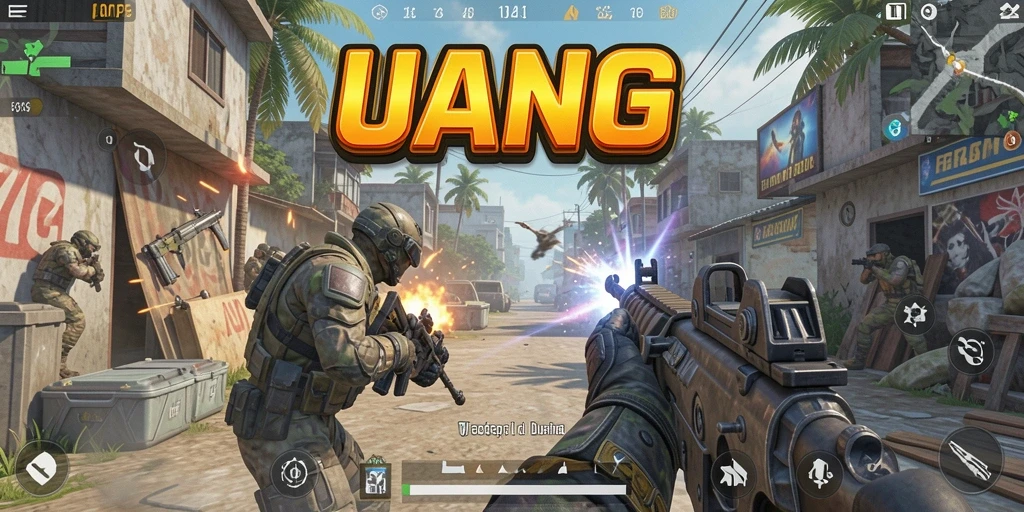 Tampilan seru gameplay UANG dalam pertempuran FPS.