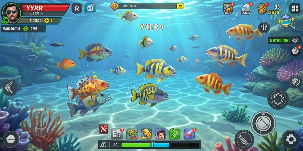 Tampilan gameplay seru dari YYRR saat menembak ikan.
